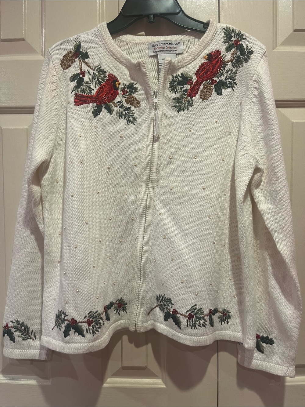 Tiara International Christmas Collection Cardinal Zip Sweater Size L Sequins